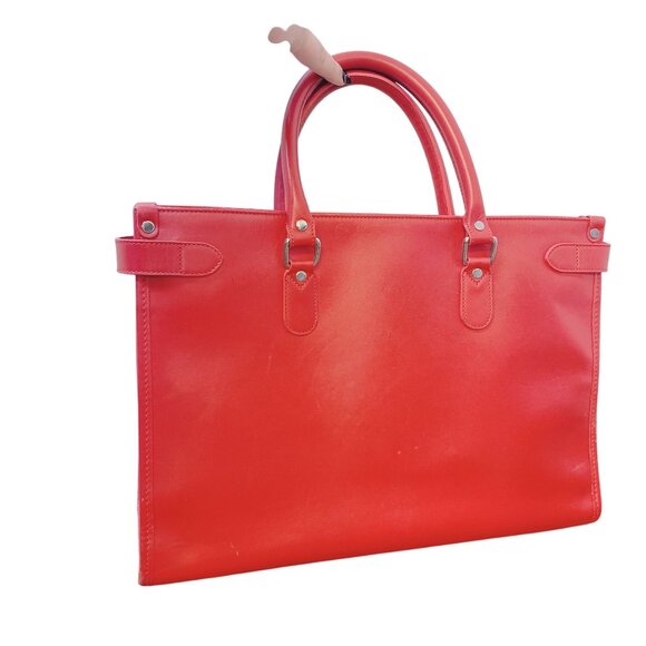 Levenger Red Leather Tusting Tote Bag Large - Picture 2 of 6
